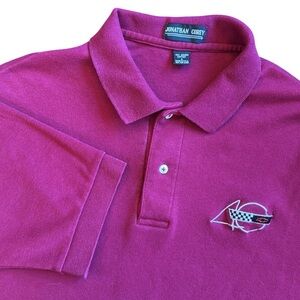 Vintage 90s Chevy Corvette 40th Anniversary Polo Shirt Cotton Pink Flag US Large